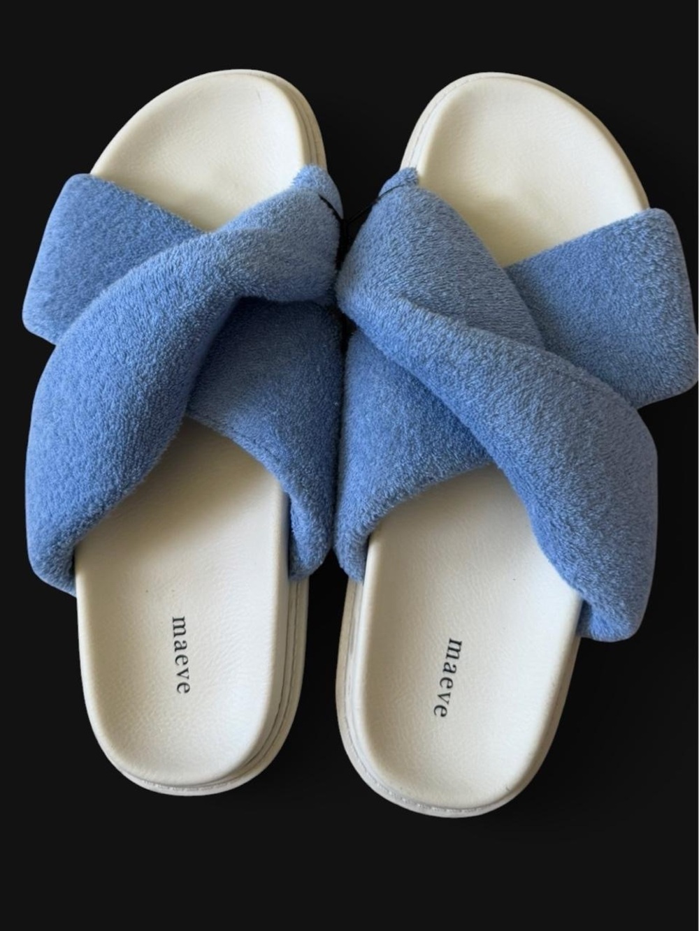 Maeve Powder Blue Crisscross Terry Slide Sandals